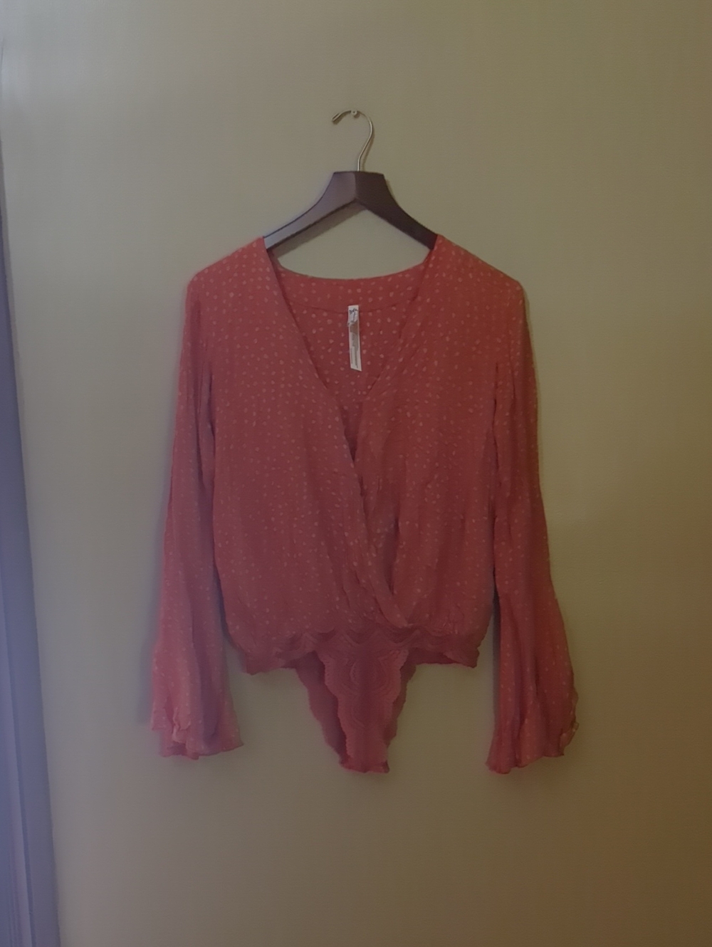 Free People Dusty Rose Wrap Blouse with Dot Texture